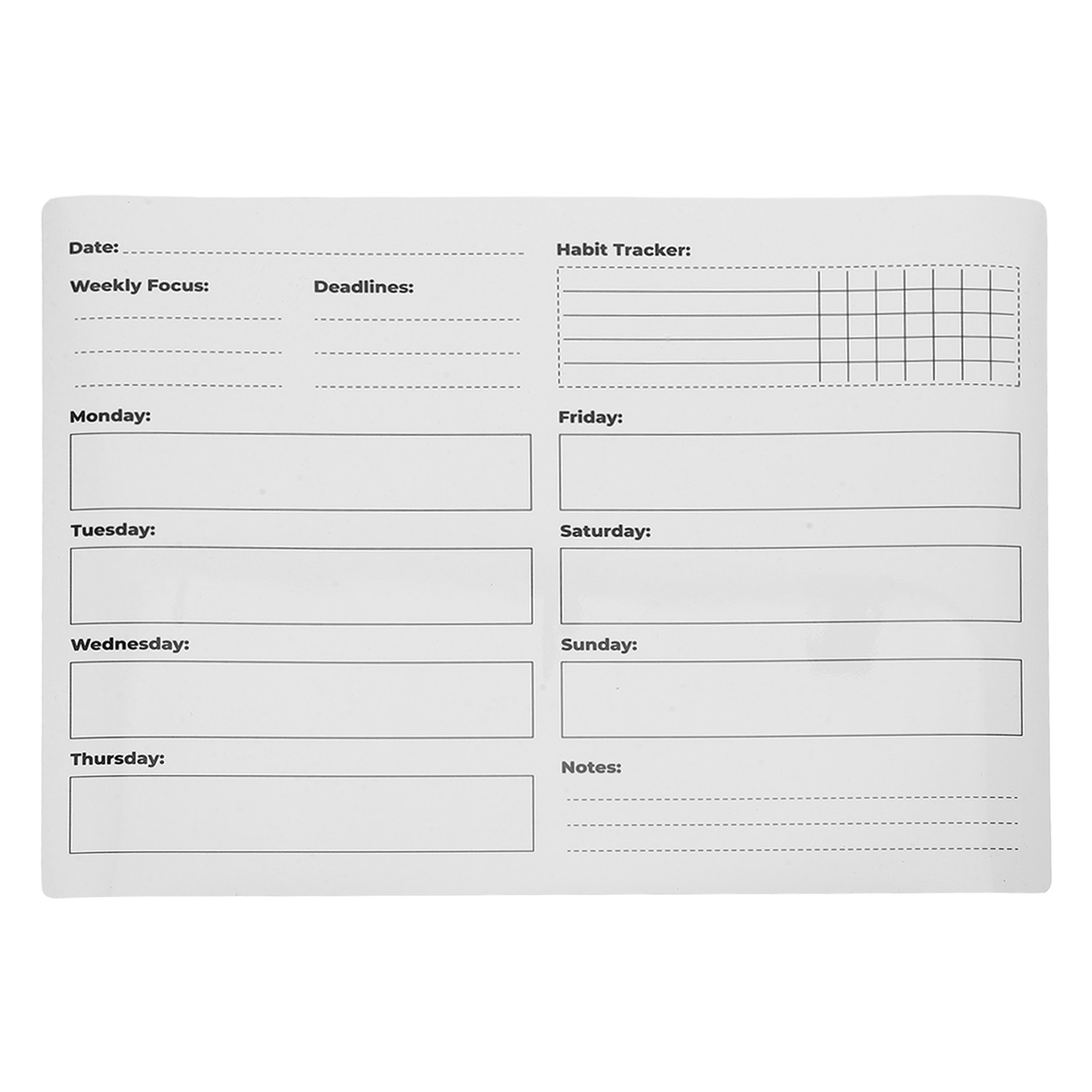 Dry Erase Weekly - Tableau de calendrier hebdomadaire effaçable à