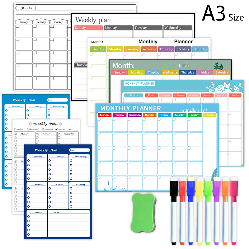 Dry Erase Weekly - Planificateur hebdomadaire et mensuel magnétique, calendrier