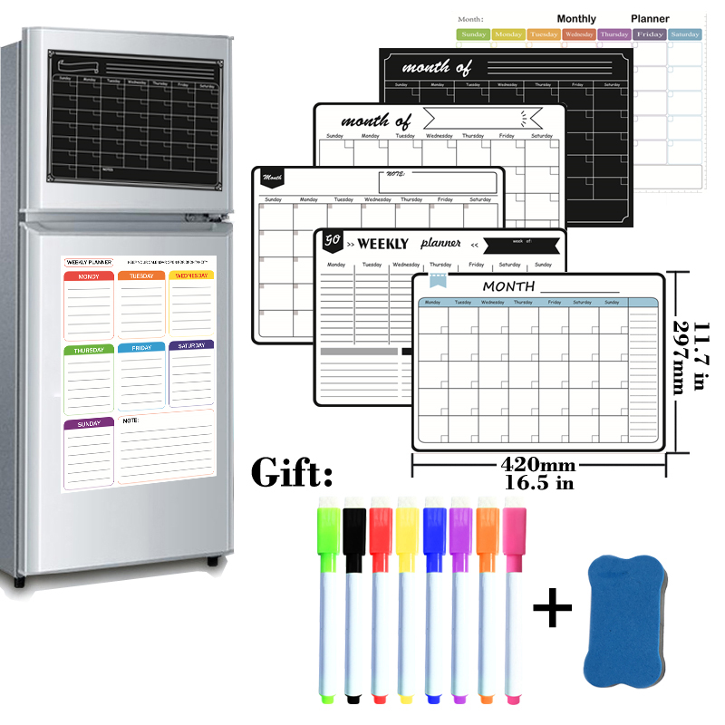 Dry Erase Weekly - Planificateur hebdomadaire mensuel magnétique format A3,
