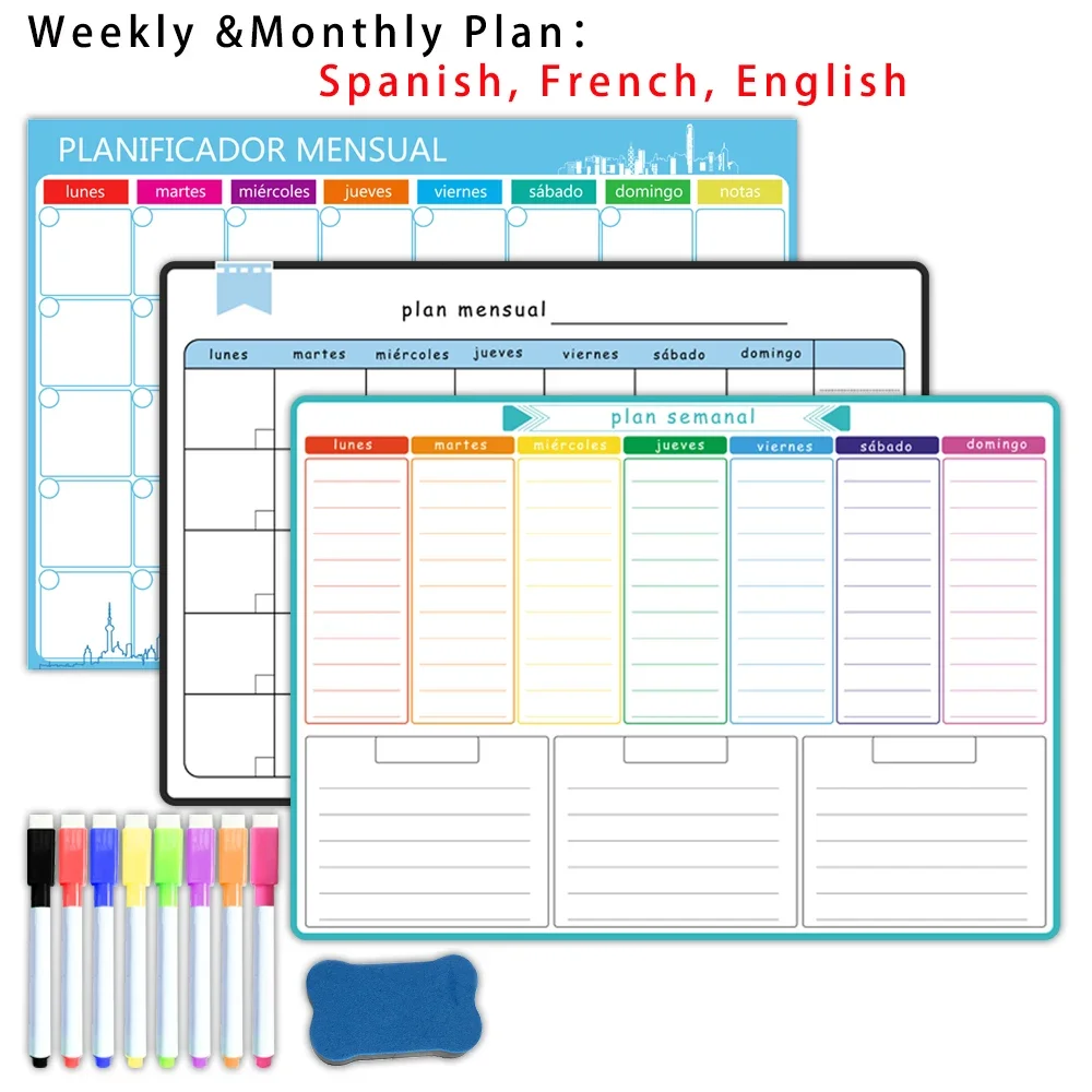 Dry Erase Weekly - Planificateur hebdomadaire et mensuel magnétique format