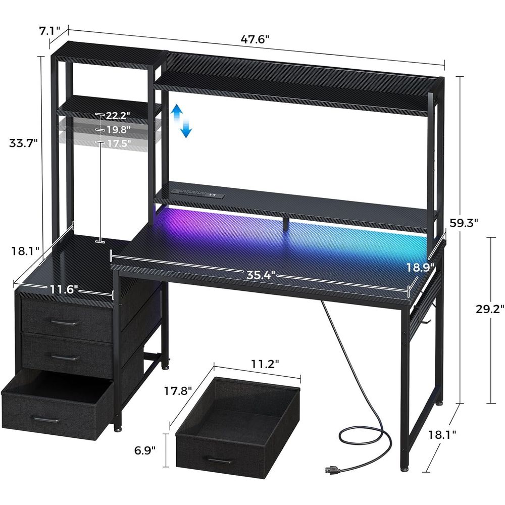 Bureau de jeu de 48 pouces ave - Gaming Desk With Hutch avis et prix