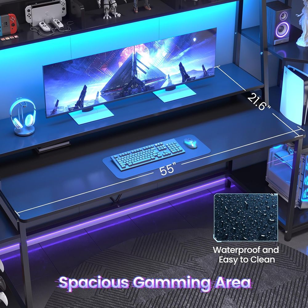 Bureau de jeu de 79'' avec écl - Gaming Desk With Hutch avis et prix