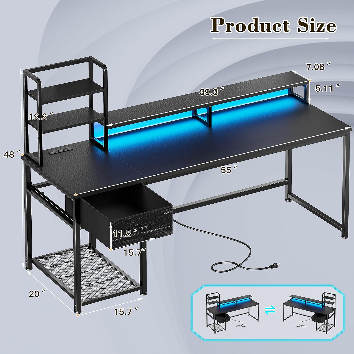 Bureau de jeu avec étagère sup - Gaming Desk With Hutch avis et prix