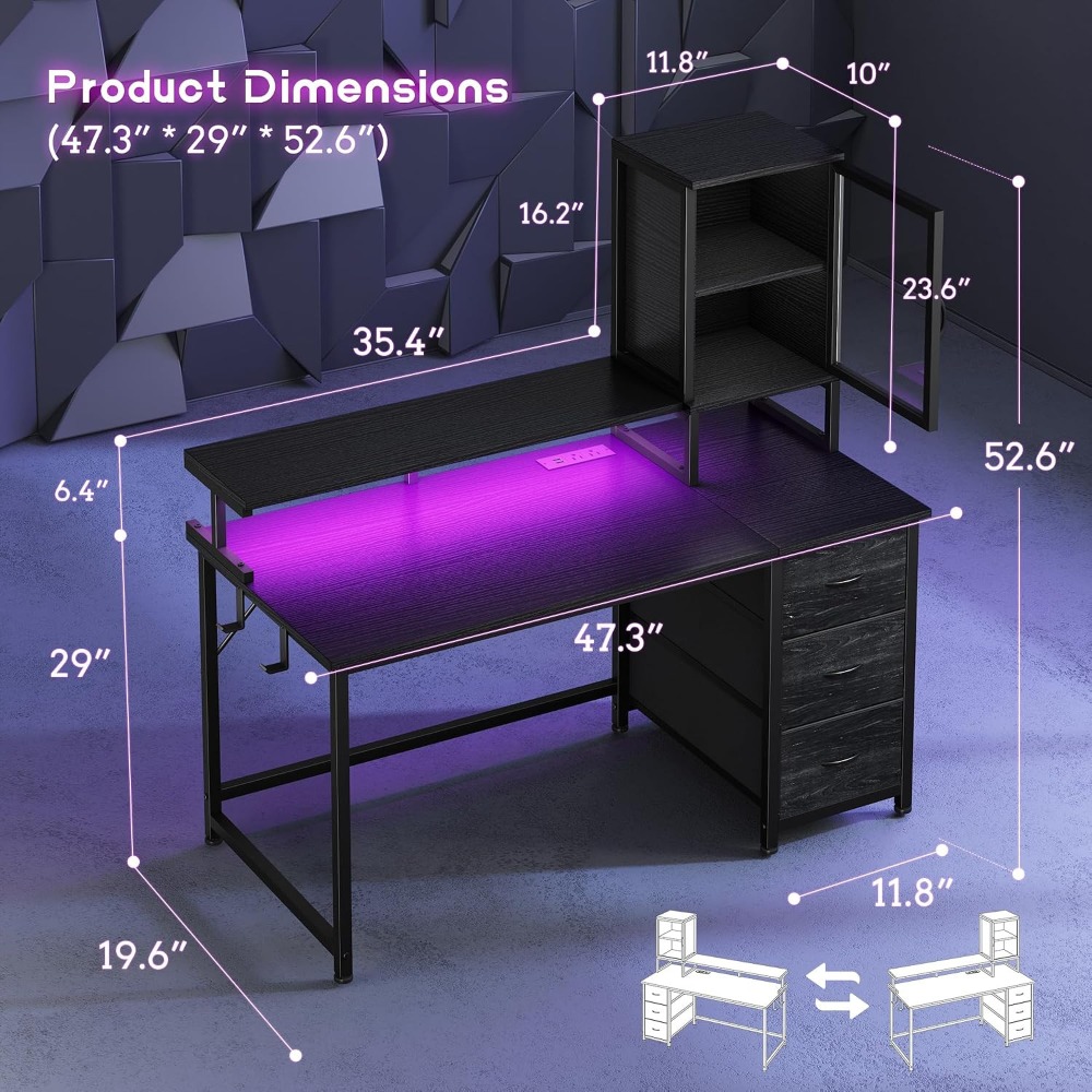 Bureau de jeu de 47 pouces ave - Gaming Desk With Hutch avis et prix